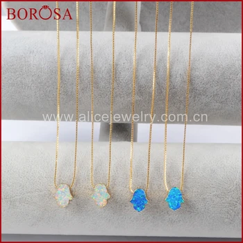 

BOROSA 5/10PCS Hand Shape Gold Color White & Blue Japanese Opal Pendant Beads Man-made Opal Pendant Necklace Women Jewelry G1494