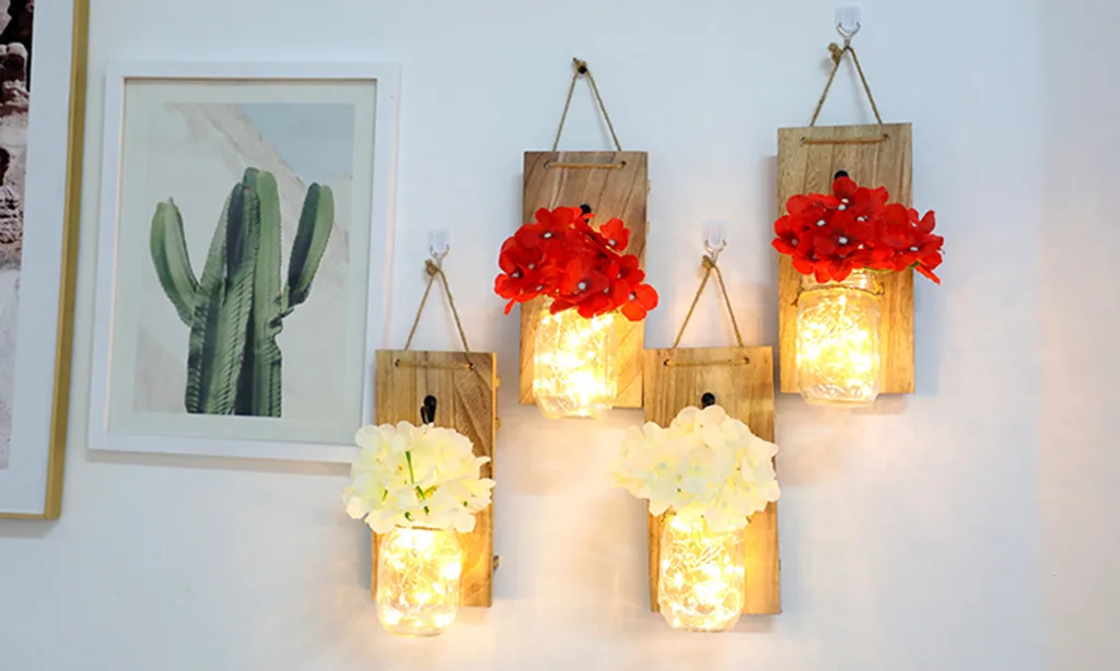 

Fashion Decorative Bottles Mason Jar Wall Decor Rustic Wall Sconces with LED Fairy Light Decorative Bottles 10Mar 21