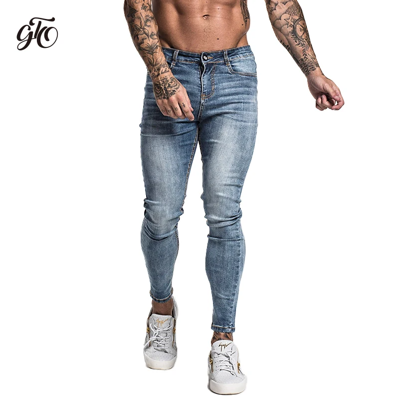 Gingtto Skinny Jeans For Guys Stretch Jeans Light Blue Ripped Denim ...