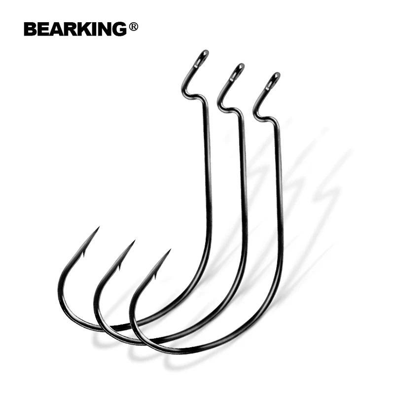 

BEARKING 50pcs per Set Fishing Soft Worm Hooks High Carbon Steel Wide Super Lock Fishhooks Soft Lure jerk Hooks bait Tackle