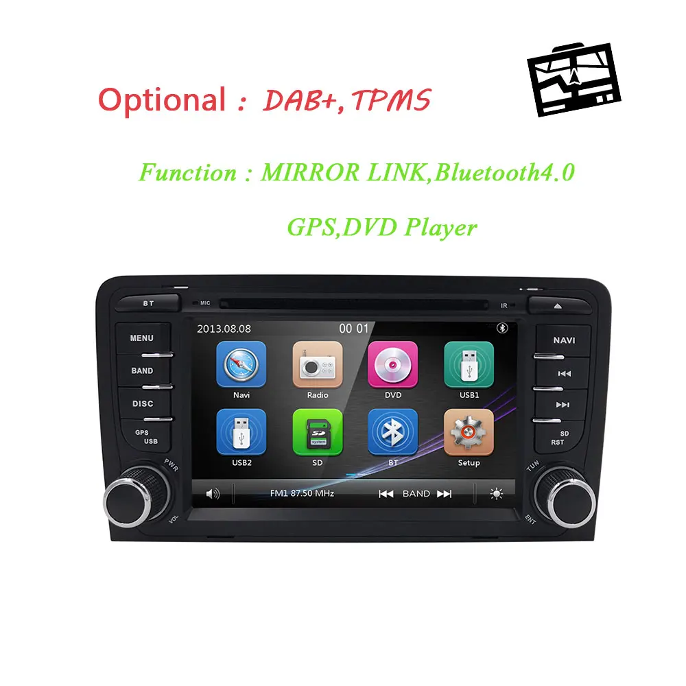 Top 2 din AutoRadio CAR DVD Player For Audi A3 S3 RS3 2003 2004 2005 2006 2007 2008 2009 2010 2011 Multimedia GPS Navi Audio 3G BT 0