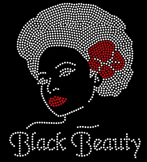 

Free shipping Black Beauty Afro Girl Red Bow Rhinestone Transfer