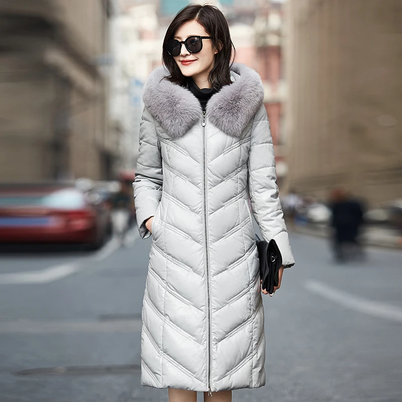 Warm Coat Duck Down black Hooded Fashion New Winter Leather Collar Black blackish Fur Jacket Green Grey Fox Fur 2017 Okb412 5xl Genuine Fur Women gray Parka Long Female q8vqYw