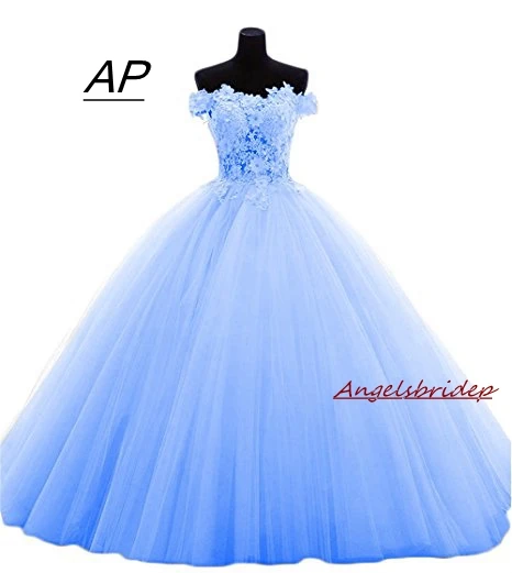 Light Bule ANGELSBRIDEP Бальные платья с вырезом лодочкой 15 вечерние сексуальный, кружевной, с аппликацией со шлейфом Роскошные Vestido дебютантные платья размера плюс - Цвет: Light Bule