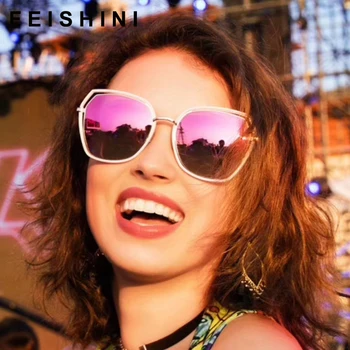 

FEISHINI Brand Designer Metal Frame Hot Mirror Sun Glasses ladies HD Vision Superstar Sunglasses Women Square Oversized Vintage