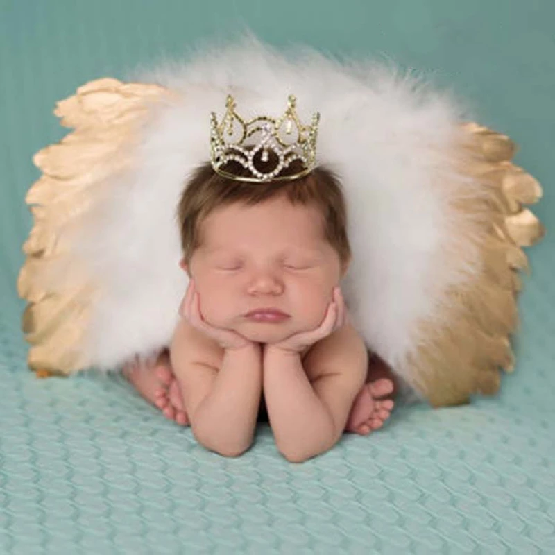 Angwang Baby Angel Wing with Headband Newborn Photography Props Set Fotografia Costume Outfits Photo Shooting Accessories White