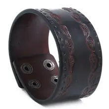 Модные Винтажные широкие кожаные браслеты в стиле ретро из воловьей кожи, регулируемые браслеты-манжеты в стиле рок, панк, Готик, мужские байкерские ювелирные изделия