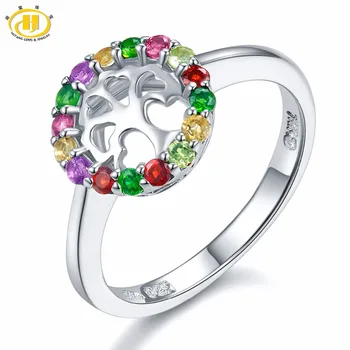 

Hutang Family Tree Natural Multi-color Gemstone Ring Solid 925 Sterling Silver Fine Jewelry Garnet Amethyst Diopside Citrine
