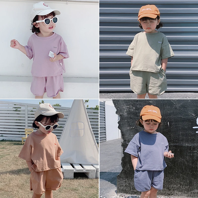 الأطفال الأولاد قصيرة الأكمام تي شيرت مع قصيرة بانت قطعتين الدعاوى الصيف 2019 جديد الاطفال القطن بلوزة كاجوال أعلى أطقم رياضية