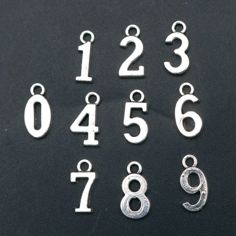 

WKOUD 4Set Antique Silver Arabic Numerals Charm Alloy Pendant Bracelet Key Chain DIY Handmade Jewelry Findings A1648