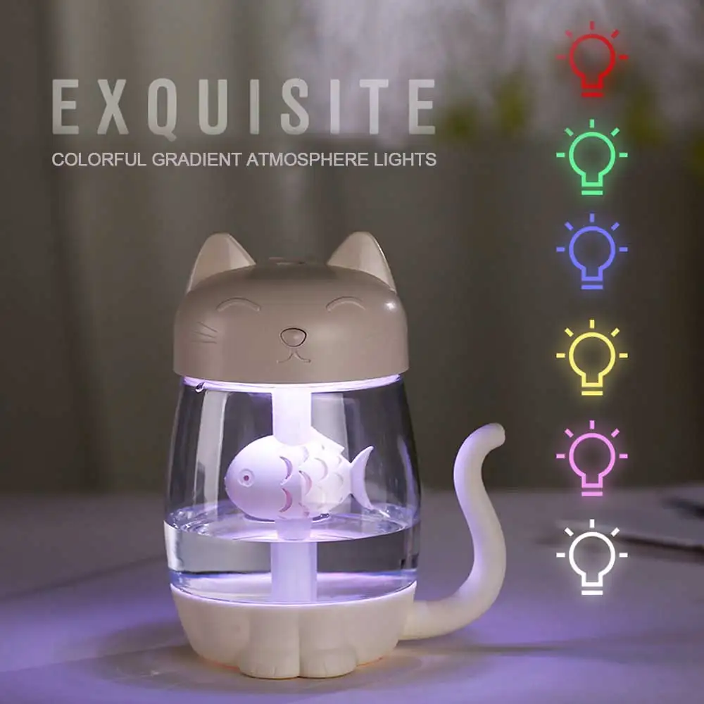 

3 In 1 350ML USB Cat Air Humidifier Ultrasonic Cool-Mist Adorable Mini Humidifier with LED Light Mini USB Fan Home Office