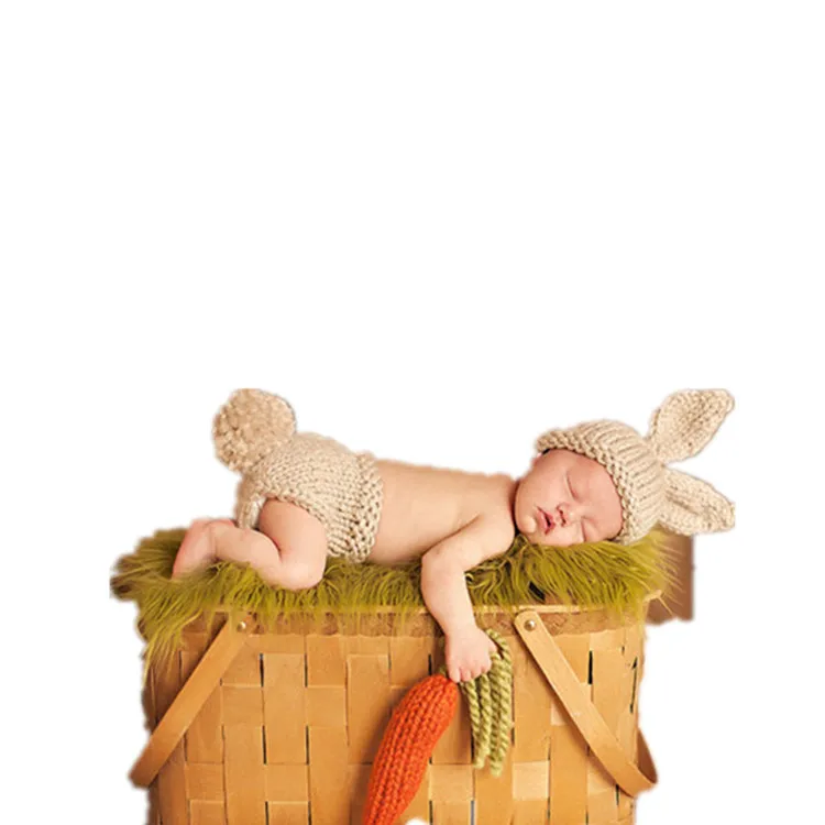 Вязаный детский костюм, вязаная шляпа для фотографирования новорожденных с кроликом, реквизит морковь+ шляпа+ штаны, комплект из 3 предметов, аксессуары для фотосессии