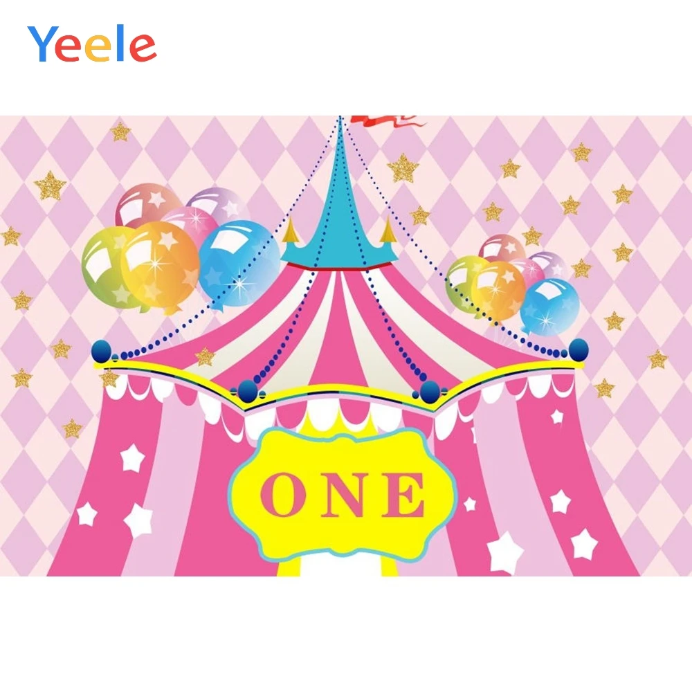 

Yeele Vinyl Pink Cartoon Circus Baby 1st Birthday Party Photography Backdrops Princess Photographic Backgrounds Photo Studio