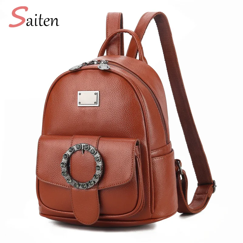 

Litchi Backpack Leather Female Shoulder Bag for Women Travel Backpacks Round Decoration PU Women Small Backpack mochila feminina