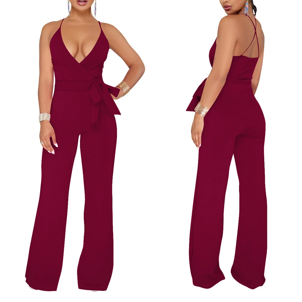 Летний женский сексуальный комбинезон с лямкой через шею открытой спиной