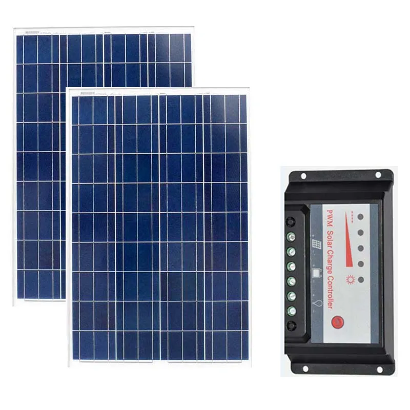 

Solar Kit Solar Panel 12V 100W Solar 2 Pcs/Lot Controller Regulator 12V/24v 20A Motorhome Caravan Car Camp Solar Power System