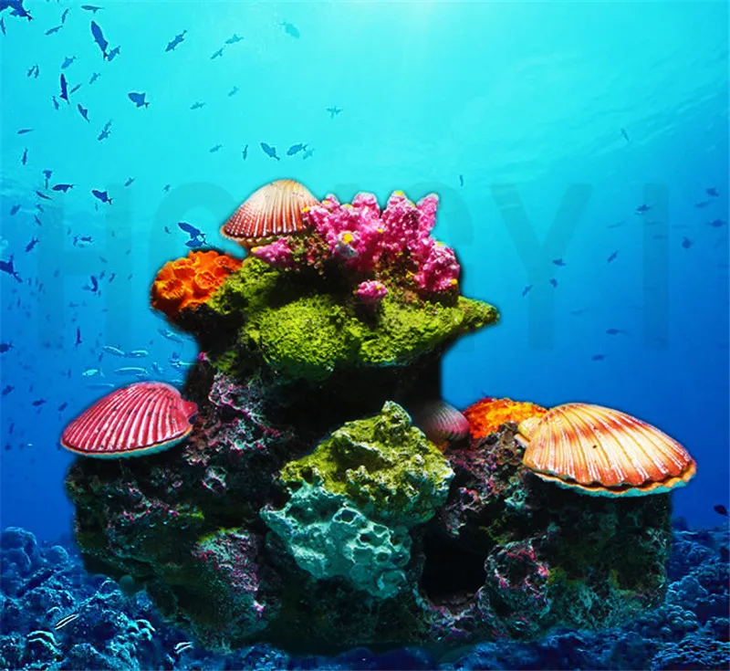 Аквариумные украшения для коралловых скал, аквариумные пейзажи, морские пейзажи, водные пейзажи, коралловые рифовые раковины, имитация травы, раковины