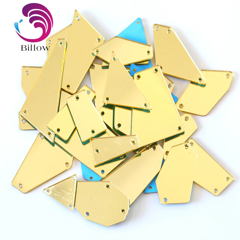 

Punching Sale! 50pcs Champagne Mirror Sew On Rhinestones Irregular Acrylic Mirror Sew On Stones Strass For wedding Dress B3597