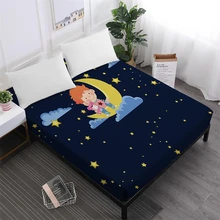 Cute Baby Cartoon Bed Sheet Dark Blue Moon Starry Fitted Sheet Soft Bedclothes Mattress Cover Deep Pocket Polyester Fabric Cute Baby Cartoon Bed Sheet Dark Blue Moon Starry Fitted Sheet Soft Bedclothes Mattress Cover Deep Pocket Polyester Fabric