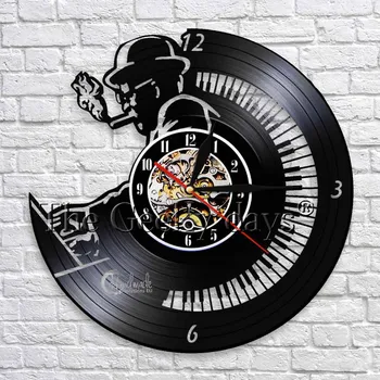 

Piano Player Silhouette Play The Piano Music Vinyl Record Wall Clock Modern Design Personality Wall Art Decor For CD Shop