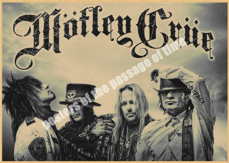 Motley Crue винтажная Ретро рок-группа музыкальная гитара матовая крафт-бумага античный плакат Настенная Наклейка домашний декор - Цвет: Прозрачный