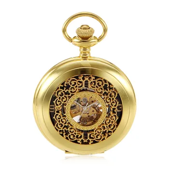 

New Gold Flower Type Analog Selekton Steampunk Mens Hand Winding Mechanical Pocket Watch w/Chain Reloj de bolsillo