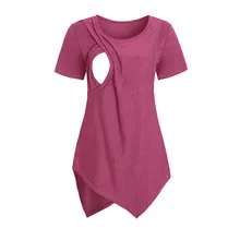 Летние для беременных Для женщин футболки Уход Одежда с коротким рукавом футболки Грудное вскармливание дышащий материнства Одежда 4JJ