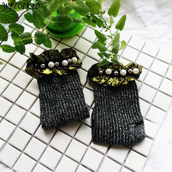 

[WPLOIKJD]Creative Handmade Pearl Lace Socks Original Design Sexy Gold And Silver Silk Socks