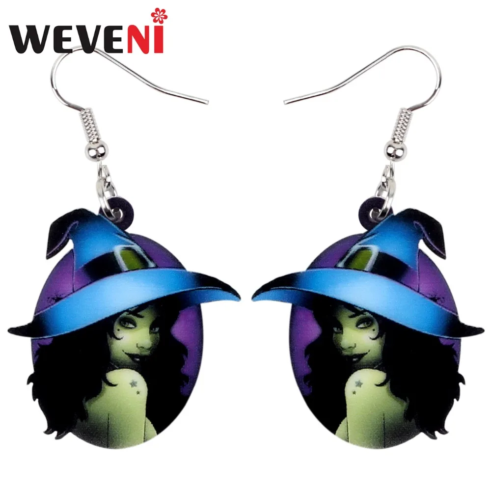 

WEVENI Acrylic Halloween Mysterious Witch Earrings Dangle Drop Round New Trendy Jewelry For Women Girls Female Party Charms Gift