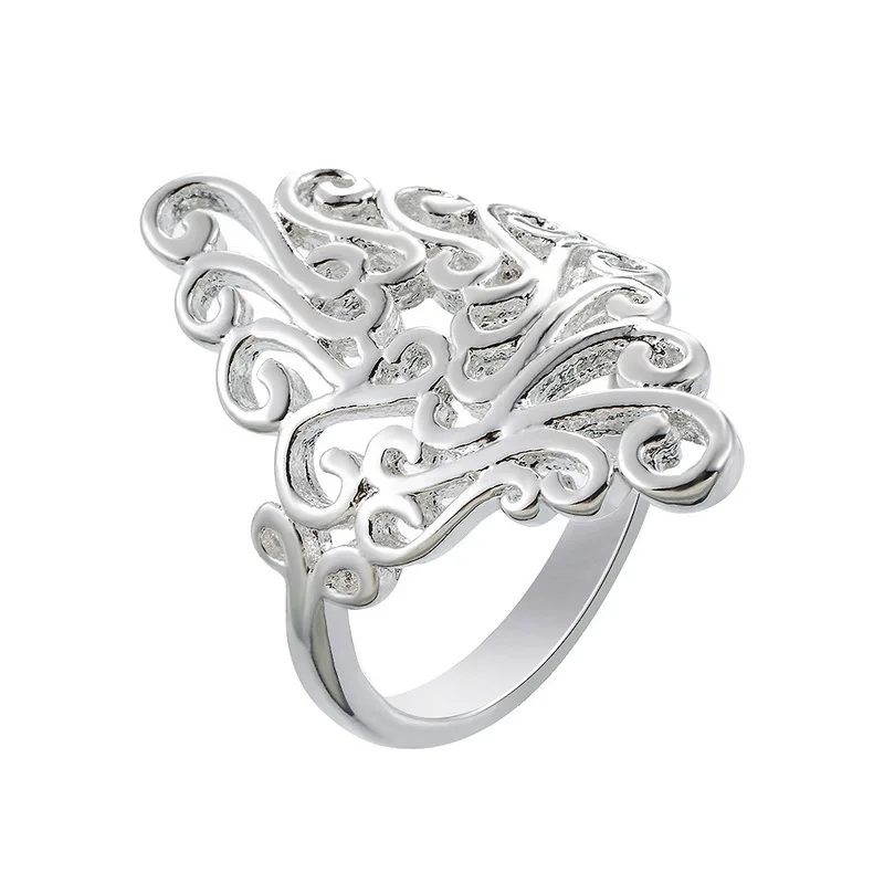

LASPERAL Bohemian Silver Color Jewelry Flowers Rings For Women Wide Hollow Carved Ring Retro Rattan Pattern Design Anel Feminino