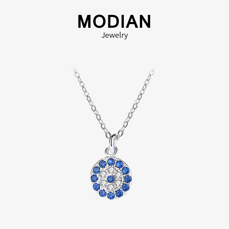 

Modian Authentic 925 Sterling Silver Round Exquisite Blue Crystal Pendant For Women Fashion Dazzling CZ Necklace Silver Jewelry