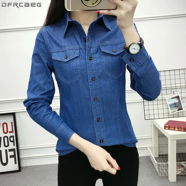 Camisa Vaquera Levis Blusas Camisas | Denim Ladies Cotton Blue Long - Aliexpress