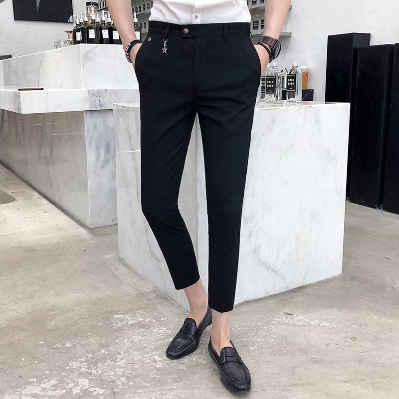 

2018 Summer New Slim Cone Gentleman Stripe Feet Nine Business Casual Pants Personality Fashion Classic Influx Urban Hair Stylist