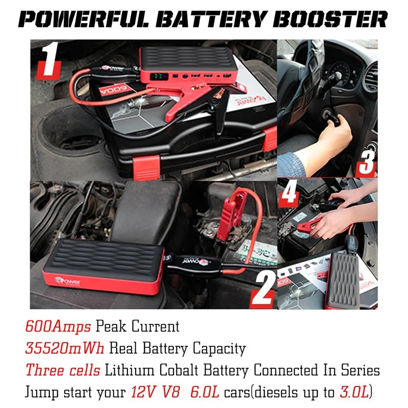  New Minute Power 600A Peak 18000mAh 12V Portable Car Battery Jump Starter Emergency Booster Charger