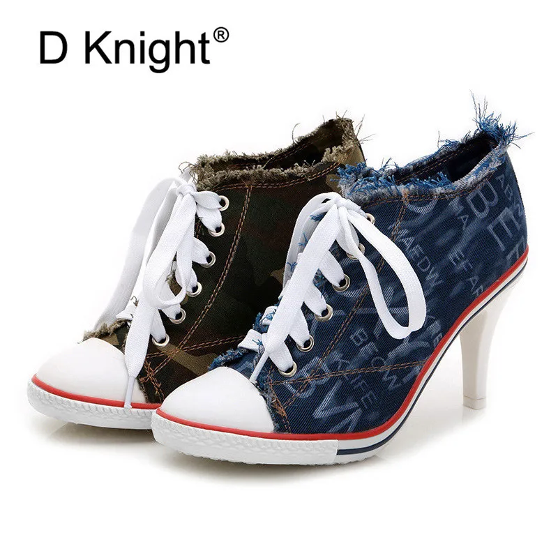 High Quality New 2018 Women's Shoes Denim High Heels Spring Summer Canvas Shoes Hot Sale Roma style Women Pumps Large Size 34-40 (11)