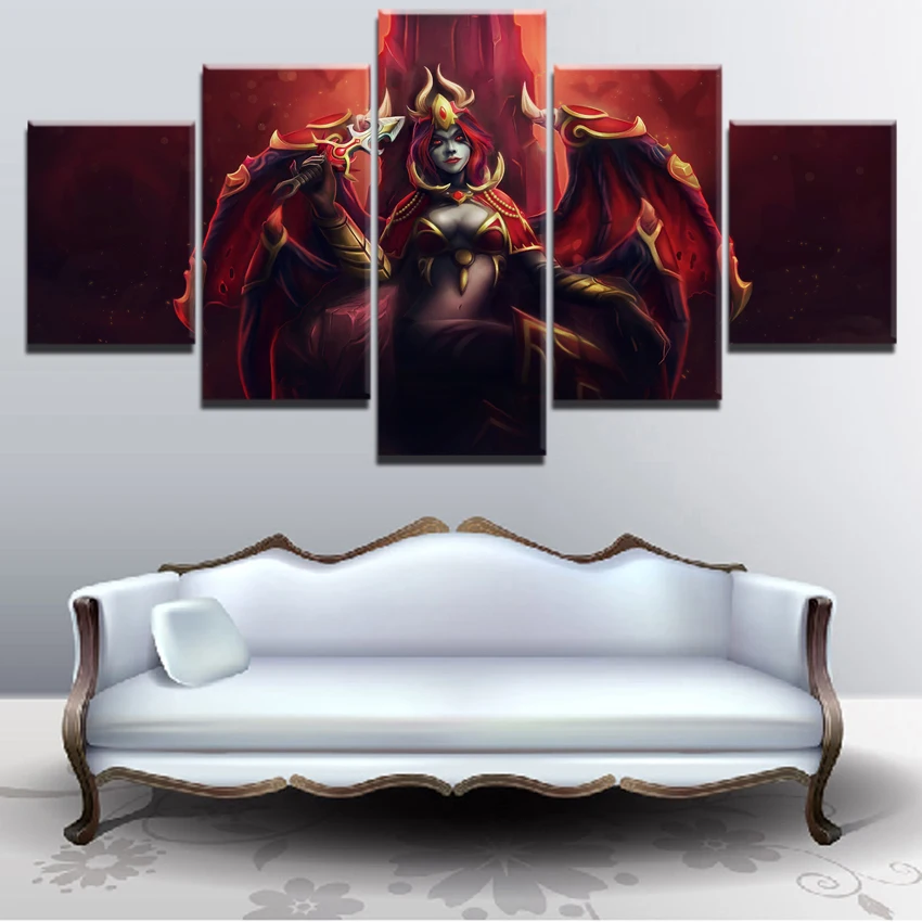  HD Prints Pictures Canvas Home Decor Room 5 Piece Dagger DotA 2 Horns Lina Sexy Woman Warrior Paint