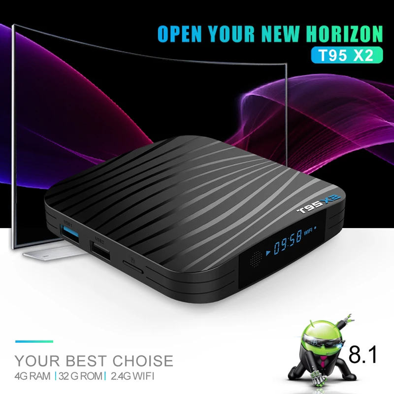 

T95X2 Android 8.1 Amlogic S905X2 Quad Core TV BOX 2G 16G 4G 32G 2.4G WIFI USB 3.0 H.265 4K 60fps Smart KD Ste Top Box