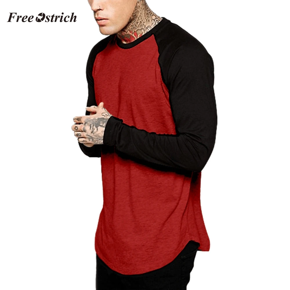 

Free Ostrich Men's Fashion Men's Leisure T-shirt With Round Collar And Long Sleeves Tees Autumn Winter Casual Patchwork T-shirt