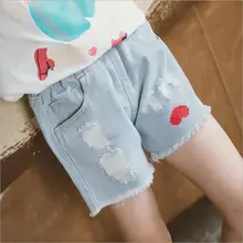 Джинсовые шорты для девочек г. Новые летние модные шорты с вышивкой love детские светло-голубые ковбойские шорты Детская одежда ws694