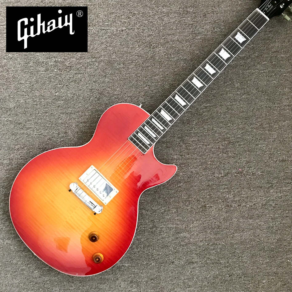 

High quality hand-made electric guitar, cherry burst maple top electric guitar with one piece of pickup, free shipping
