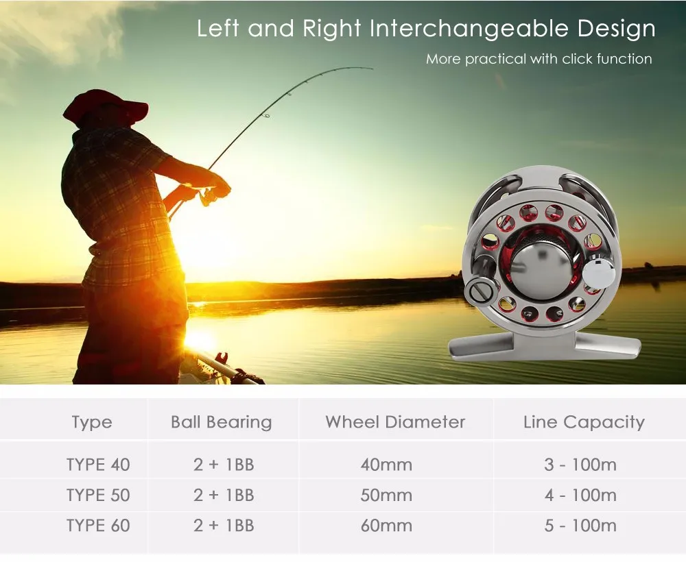 LIE YU WANG 2 + 1BB Aluminum Alloy Fly Fish Reel Wheel for Ice Flying Raft Fishing