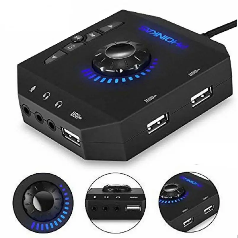 

USB Hubs Audio Adapter External Stereo Sound Card with 3.5mm Headphone For PC