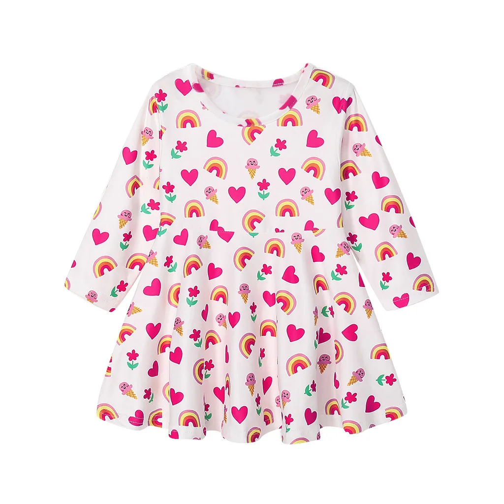 

Baby Dress Fashion Baby Girl Long Sleeve Rainbow Heart Print Princess Dress Toddler Kid Casual Clothes