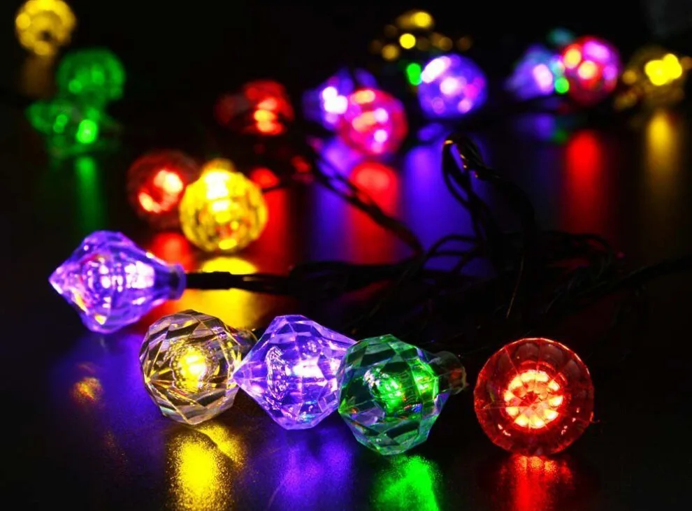 Chiclits Garland Solar Battery Lamp 20 LED Garden Decoration Lights String Fairy Crystal Diamond Yard Room Rooftop Christmas Tree Decoration (1)