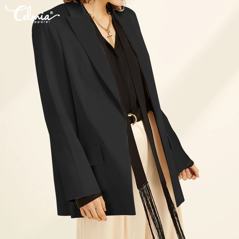 

Vintage Casual Long Sleeve Solid Blazers Coats Celmia 2019 Autumn Women Pleated Lapel Button Coats Elegant Officce Work Jackets