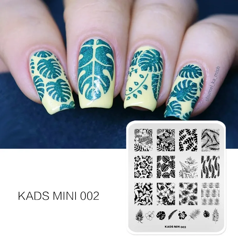 KADS пластины для стемпинга ногтей 33 дизайна, серия MIN, накладные изображения, шаблонные штампы, сделай сам, маникюрный штамп, трафарет для дизайна ногтей
