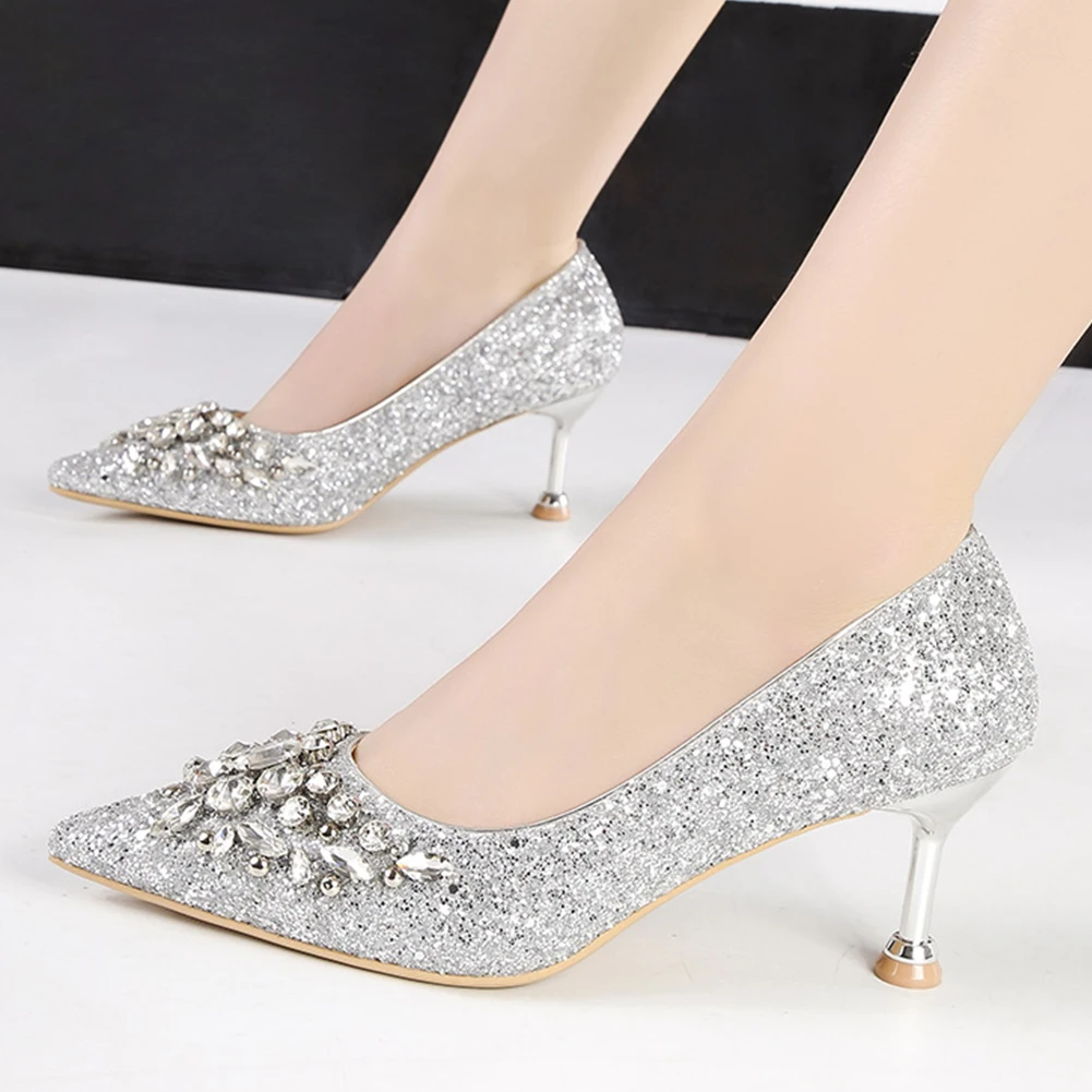 

Fashion sexy Chic heeled shoes women Shoes Slip On High Heels Crystal Party Wedding Brides Shoes woman Pumps Female