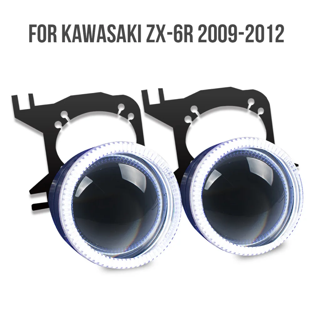 KT Headlight Suitable for Kawasaki ZX 6R 2009 2012 LED Angel Eyes