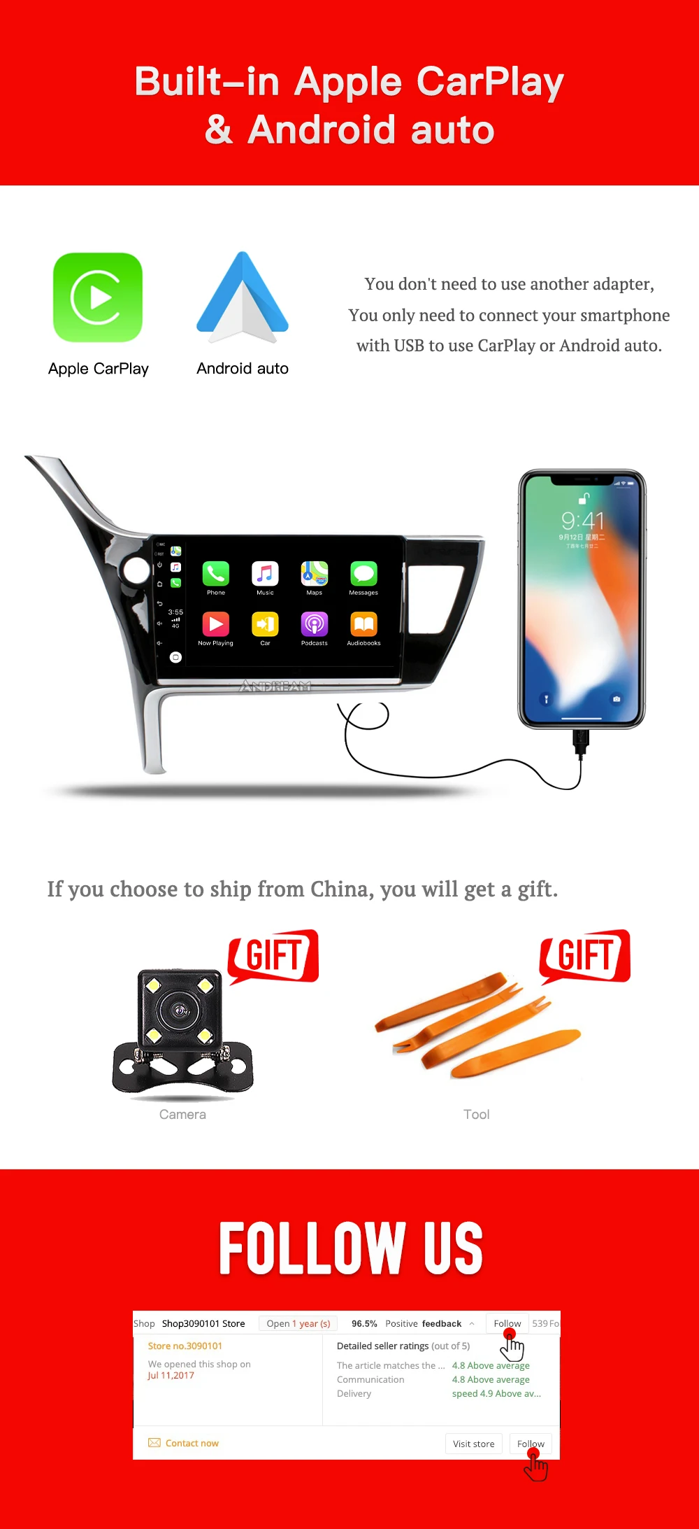 Flash Deal 10.1 Inch Android 8.1 8 Car GPS CarPlay for Toyota Corolla 2017-2018 Navigation Head Unit  System Radio Bluetooth Video 0