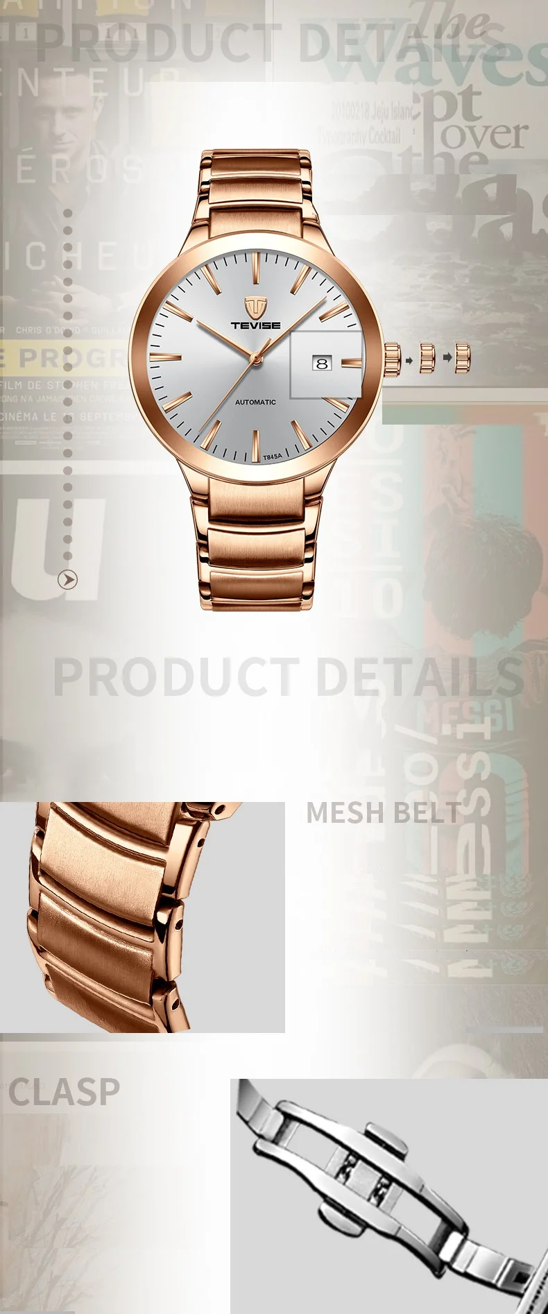 TEVISE Mens Watches Top Brand Luxury Simple Automatic Watch Man Date Waterproof Mechanical Wristwatches T845A Dropshipping 2019 (11)